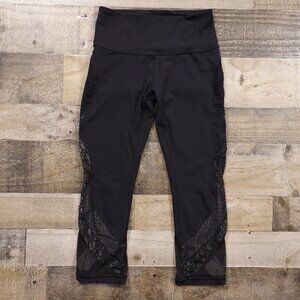 Lululemon Wunder Under Crop 21” Lace Panel Leggings Women’s Size 6 Black